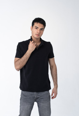 Чёрная рубашка ПОЛО с эластаном мужская Чёрная рубашка ПОЛО с эластаном мужская