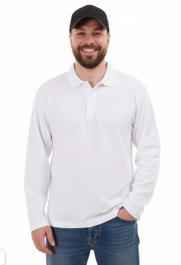 Белая рубашка ПОЛО с длинным рукавом мужская Белая рубашка ПОЛО с длинным рукавом мужская